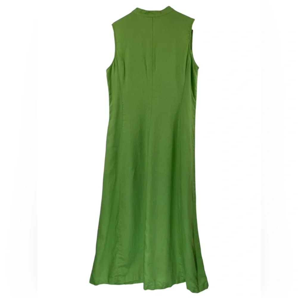 J. Jill Linen Pintuck Pleated Sleeveless Maxi Dress Apple Green Size M Lagenlook - Picture 4 of 10